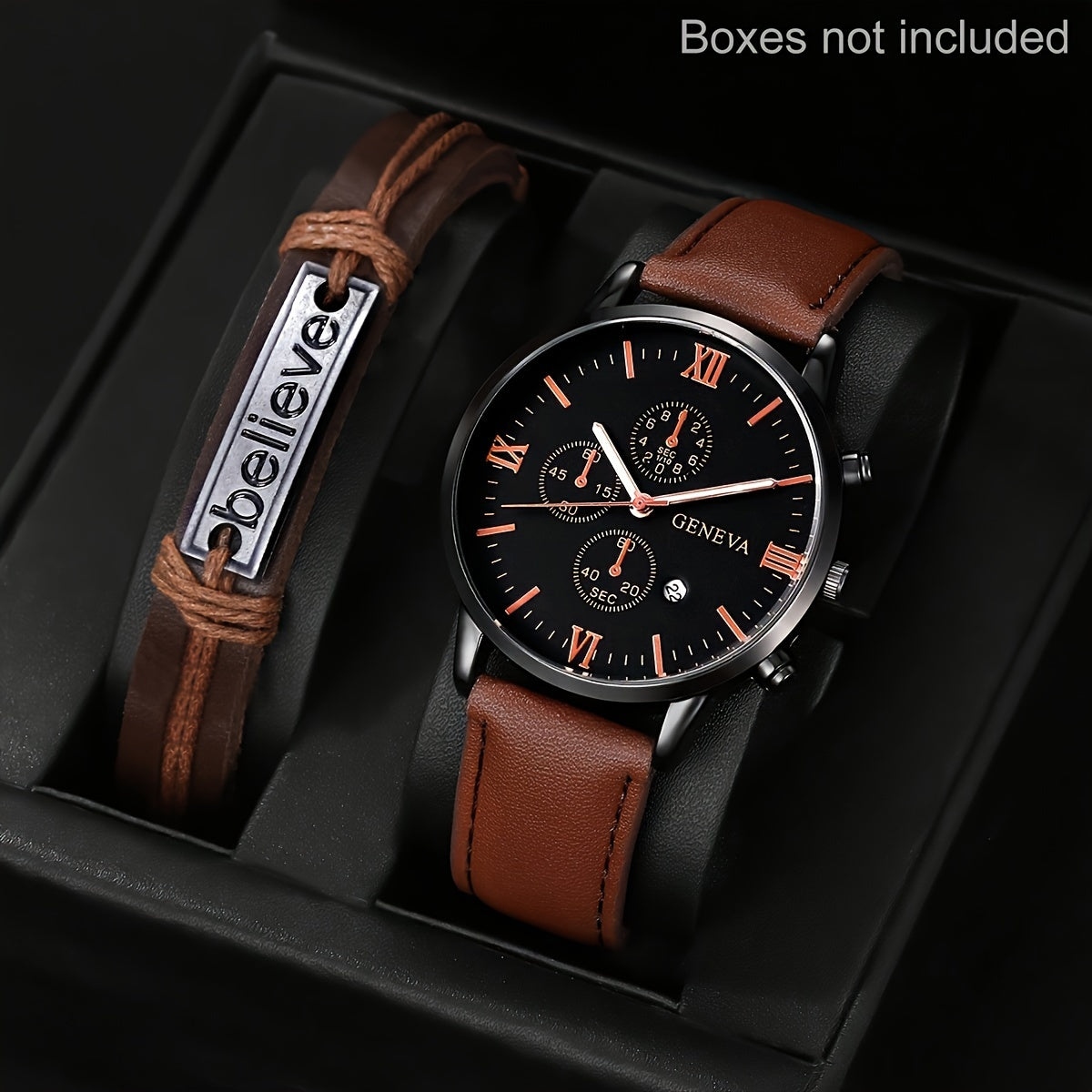Men's Round Quartz Watch with Bracelet Set for Casual and Formal Wear