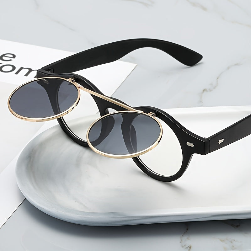 Gafas de doble capa vintage con marco redondo para fiestas en la playa y clubes, con almohadillas nasales ajustables