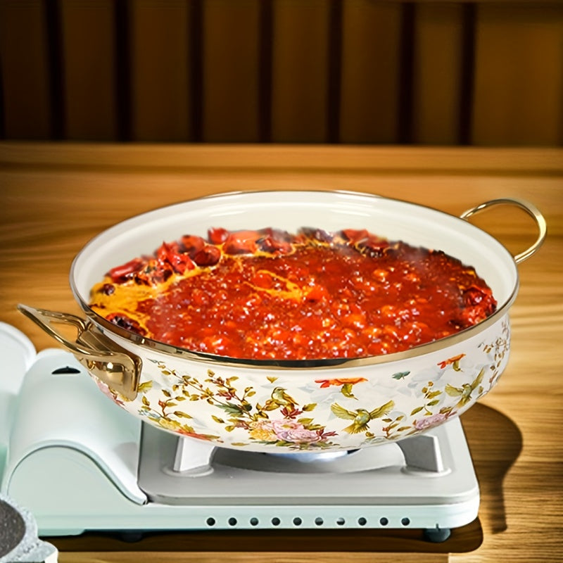 Enamel Porcelain Plate Set Three Flower Colors Golden Borders Kitchen Decor