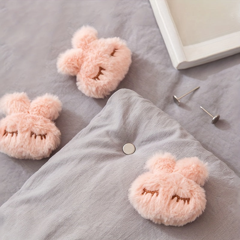 Yumshoq Polipropilen Materiali Qopqoqni Ushlab Turuvchi Quyon Plush Qopqoq To'plami 4 ta - Xavfsiz Yotoq, Pardalar va Matolar uchun Anti-Slip Qopqoq Kliplari - Qo'l bilan Yuvish mumkin, Chiroyli Pushti va Kulrang Dizayn