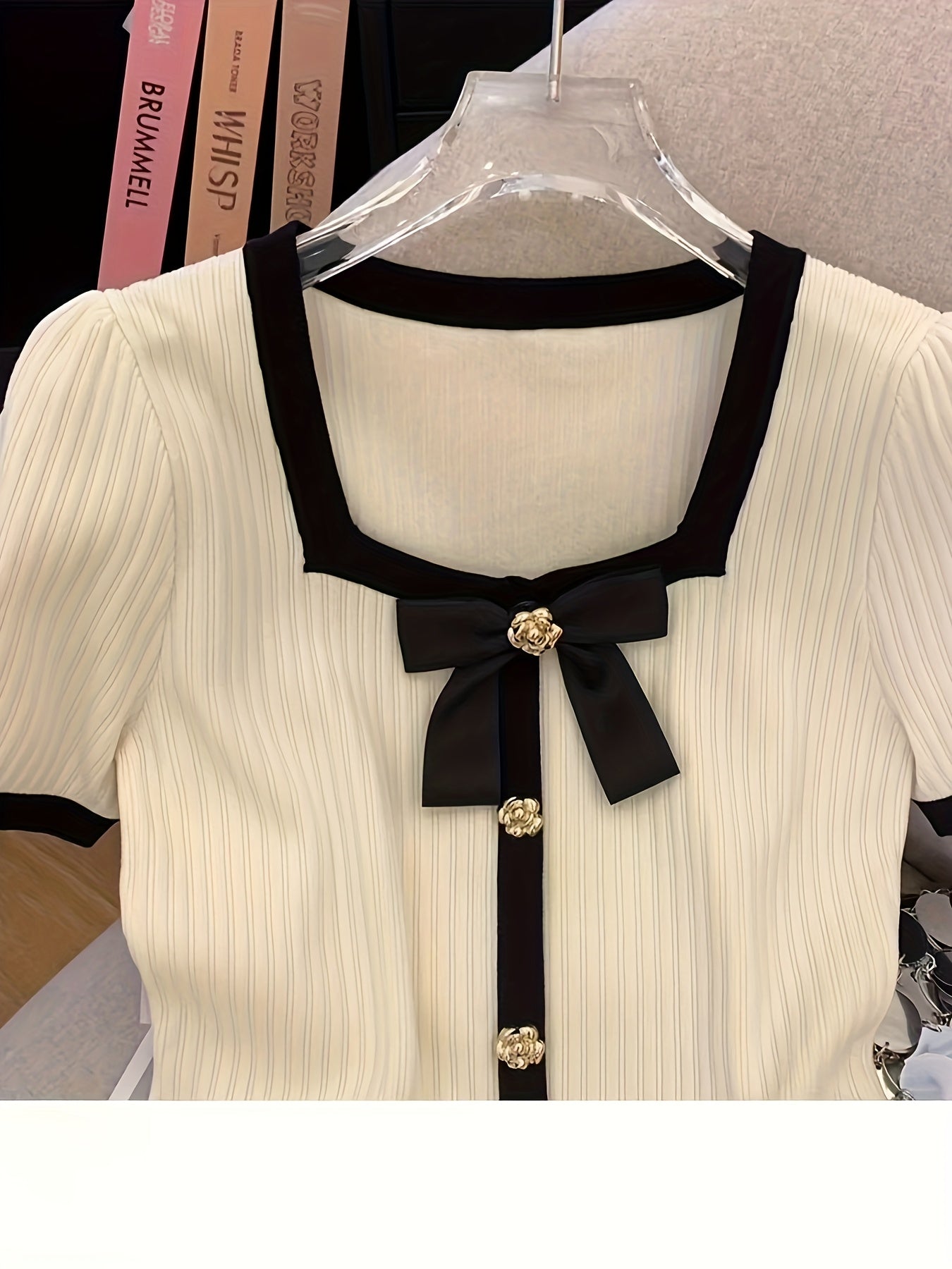 Plus Size Women's Square Neck Ice Silk Blouse with Bow Detail