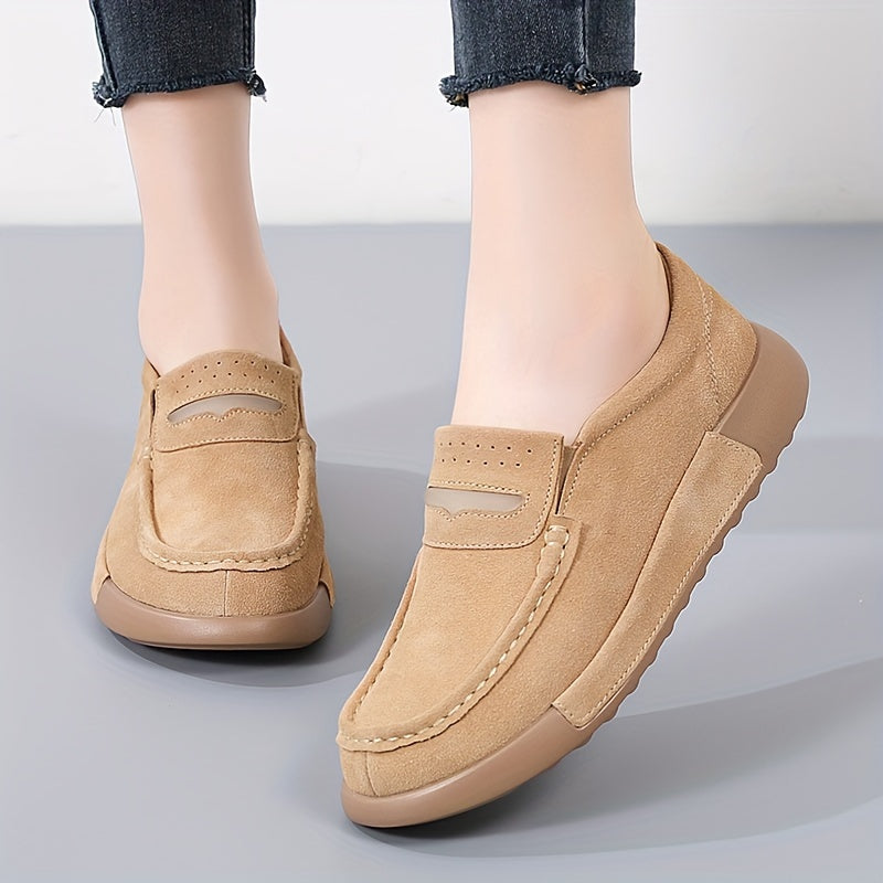 Women's Solid Color Slip-On Loafers with Round Toe Casual Low-Top Shoes