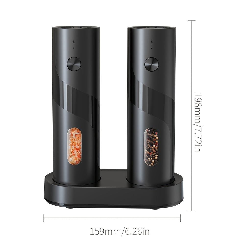 Rechargeable Electric Pepper Grinder Set with Adjustable Grind Settings and LED Light