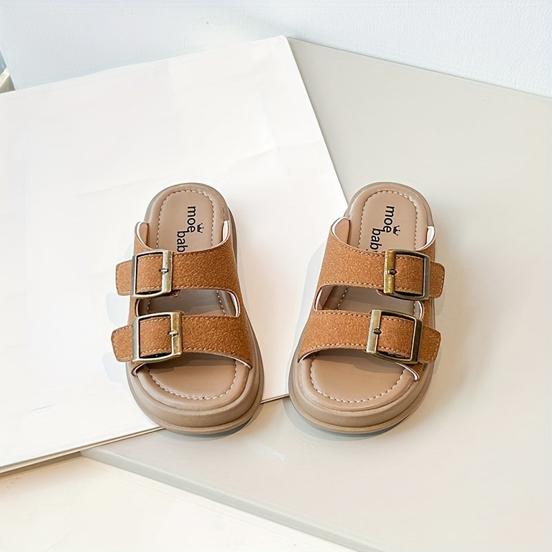 Girls Summer Open-Toe Slippers Lightweight Breathable PU Casual Indoor Outdoor