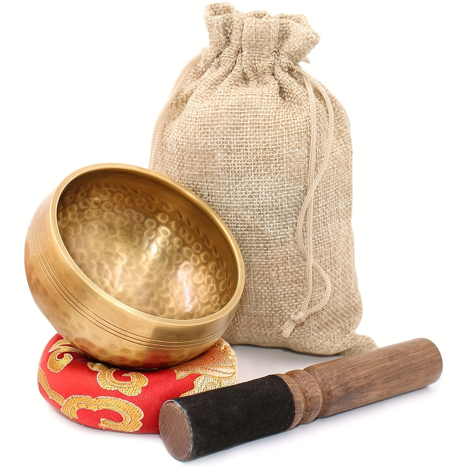 Handcrafted Copper Tibetan Singing Bowl Set with Mallet and Bag for Meditation Yoga Chakra Balancing