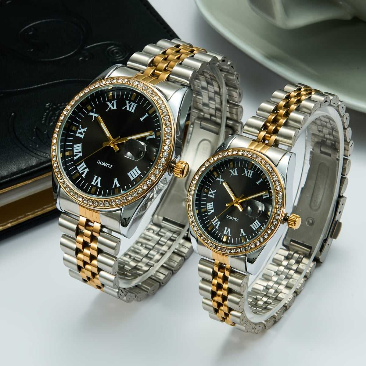 Conjunto de relojes para parejas con correas de cuero y diseño clásico