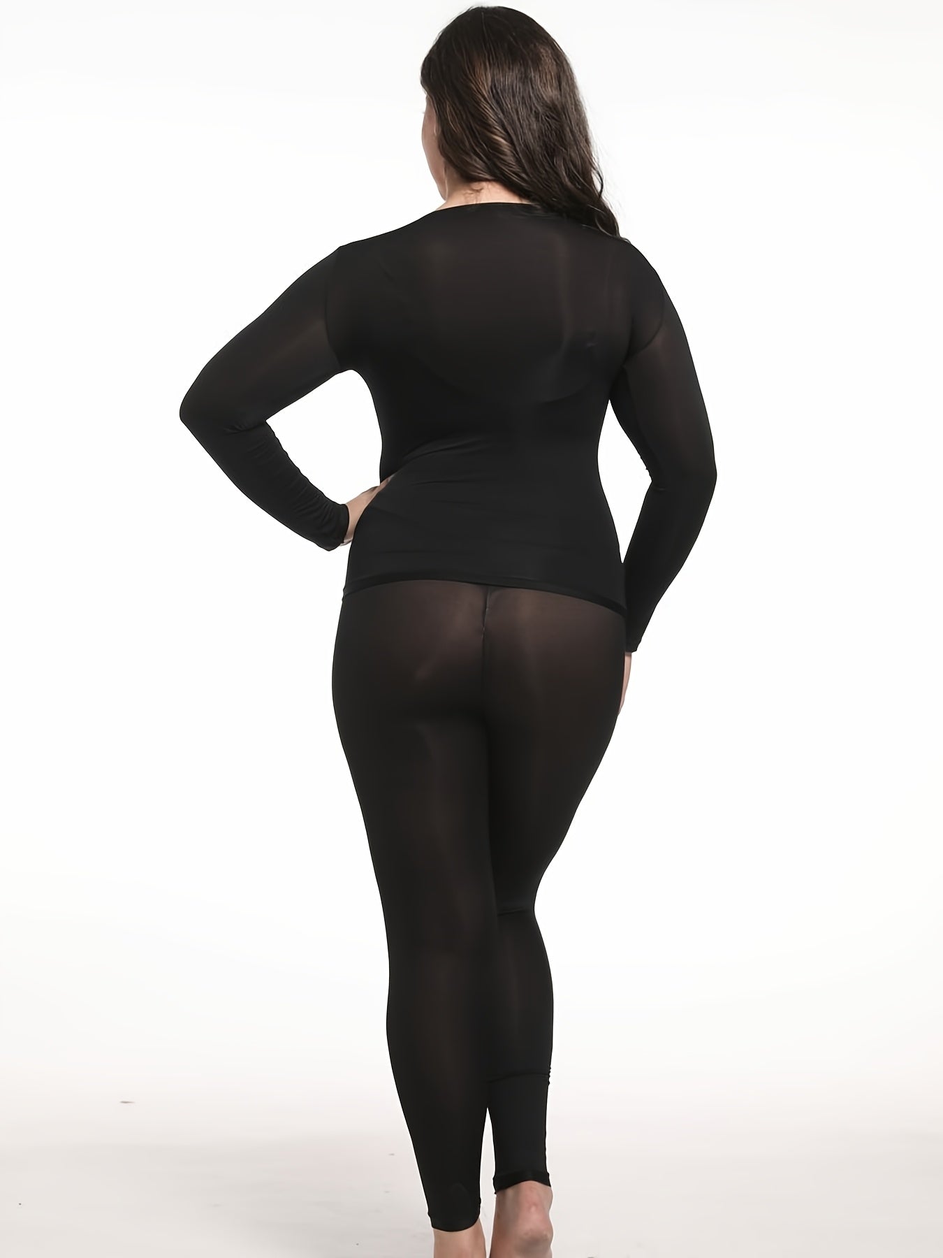 Plus Size Women Ultra-Thin Elastic Face Mask Base Layer Light Beige Underwear Set