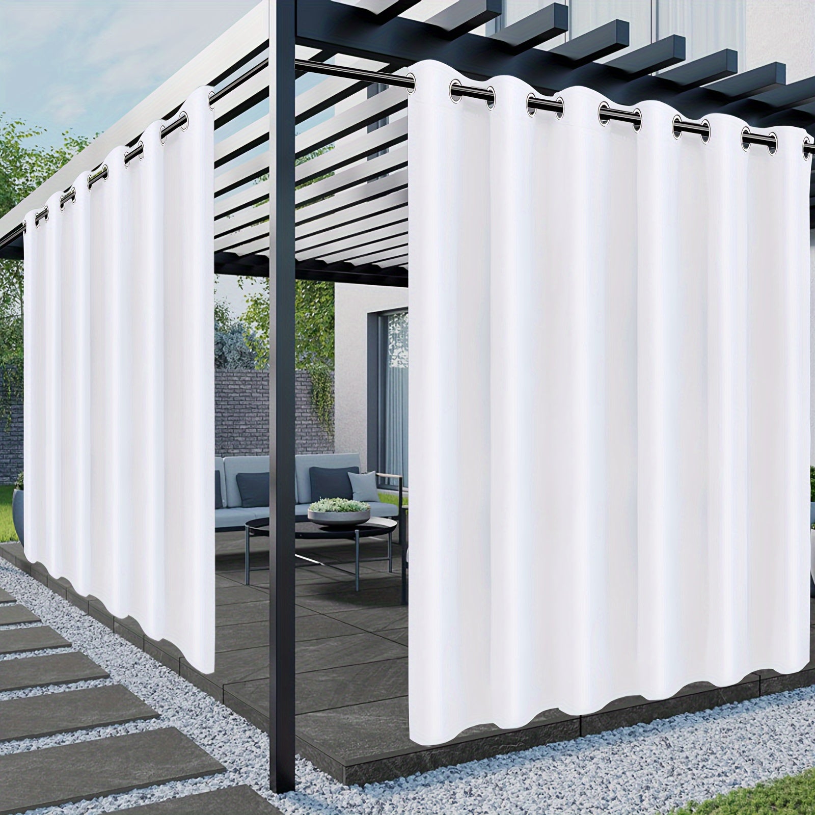 Outdoor Patio Curtain Waterproof UV Protection Fade-Resistant Grommet Privacy Polyester