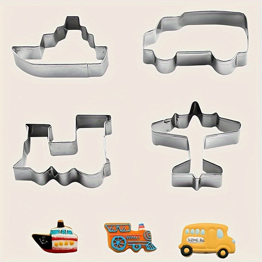 Set of 4 Transportation Vehicle Cookie Cutters for Baking Cookies and Pastries
