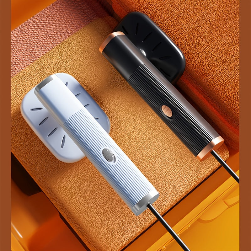 Mini dazmol mashinasi: Qisqa, portativ va USB quvvatlangan - Qiyshiqsiz kiyim texnologiyasi bilan aylanuvchi qo'l dazmoli. Oson sayohat va uyda foydalanish uchun egiluvchan dizayn. Oq va qora/kolba ranglarida mavjud - Kiyimlar uchun mukammal mini dazmol.