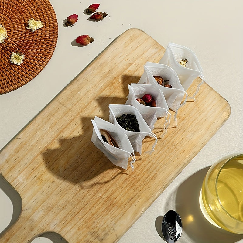 100 Disposable Drawstring Tea Bags for Loose Leaf Tea, Food Grade, Easy to Use