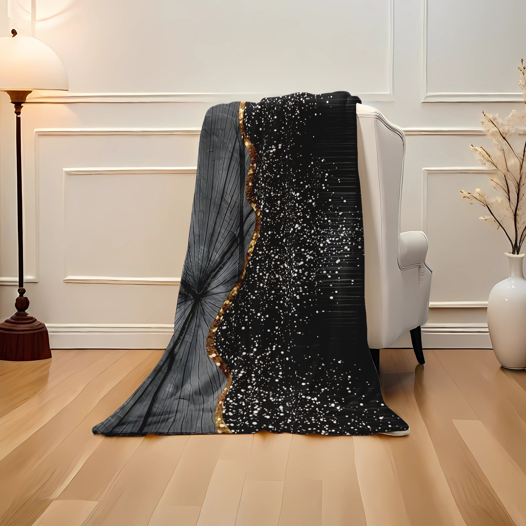 Flannel Throw Blanket Black Gray Pattern Cozy Bed Couch Gift Easy to Clean