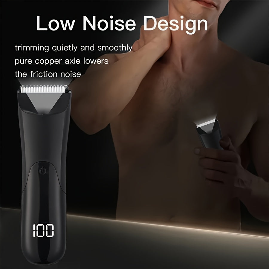 Men's Body Hair Trimmer Wet Dry Electric USB Rechargeable with Ceramic Blade and LED Light