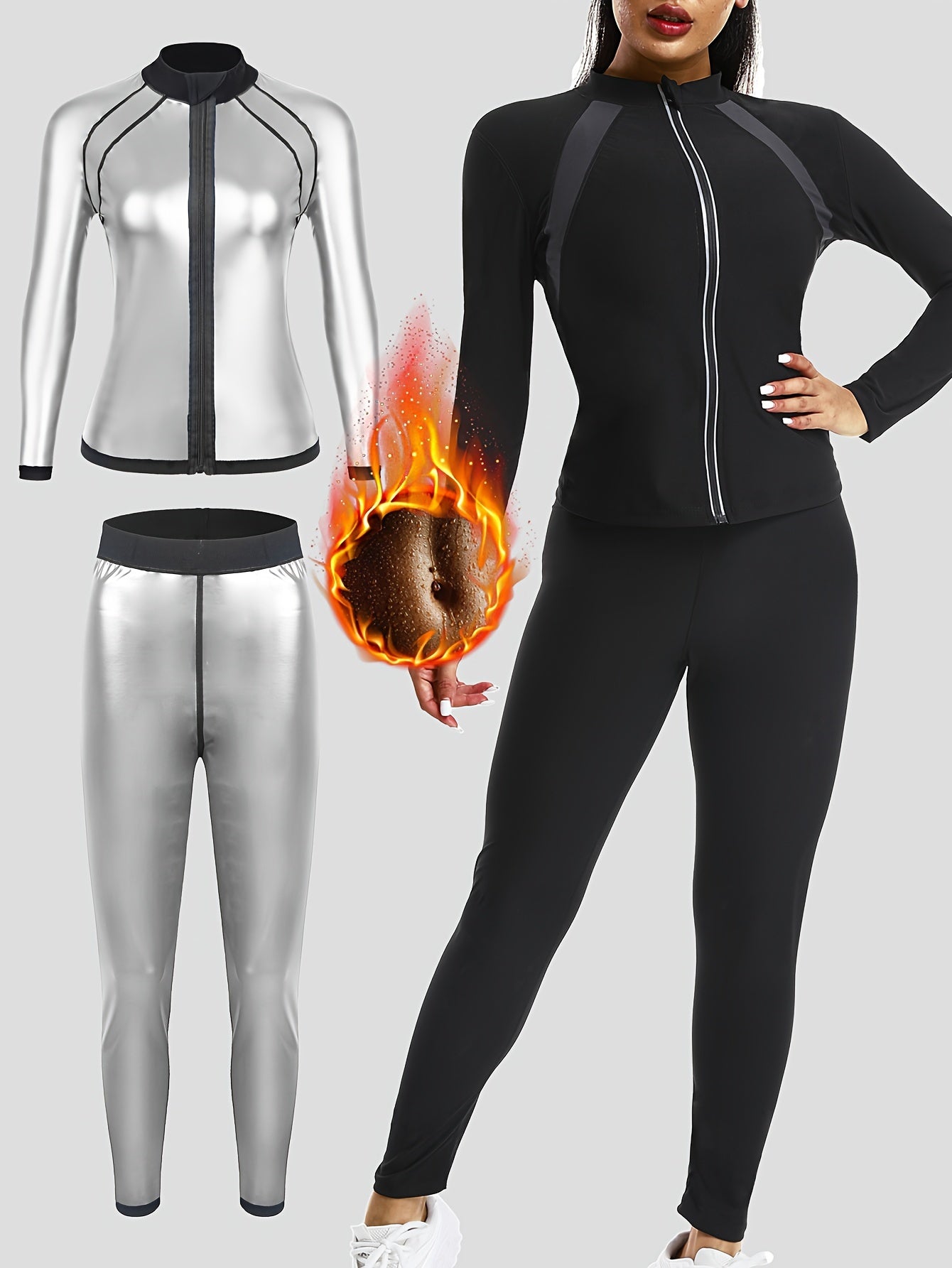 Women's Fitness Long Sleeve Pants Set for Sauna Sports Yoga and Workout