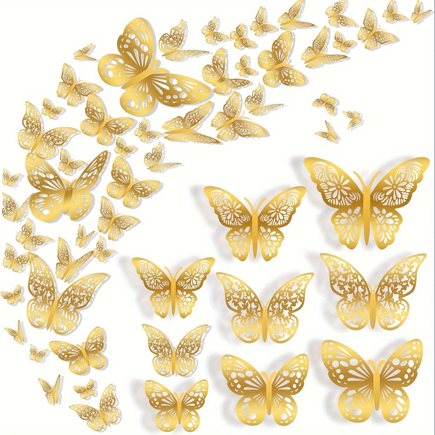 Golden and Rose Glitter 3D Butterfly Wall Stickers for Wedding Birthday Girls Bedroom Reusable Self-Adhesive