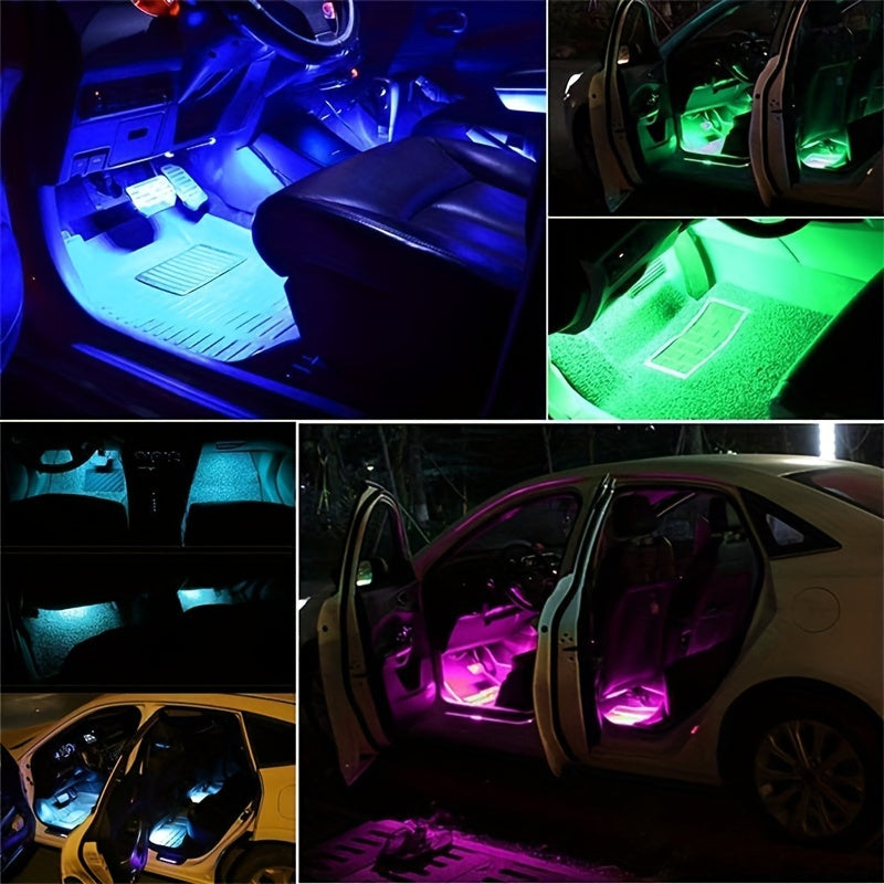 Kit de iluminación interior de coche RGB inalámbrica con control por app, 48 LEDs, sincronización con música