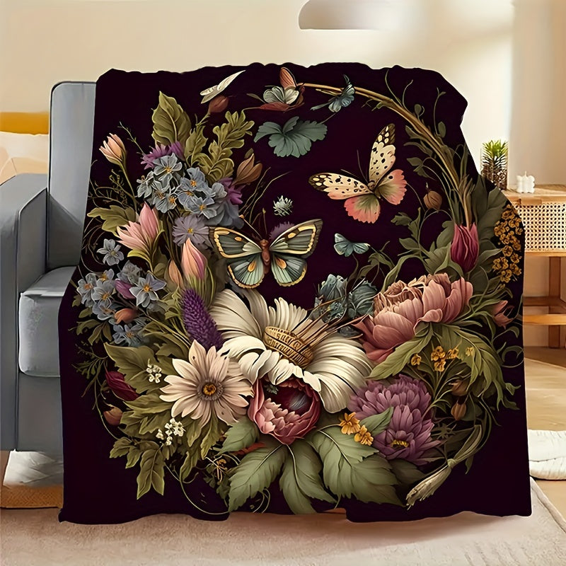 Vintage Flower Basket Butterfly Print Blanket for All Seasons Warmth and Comfort
