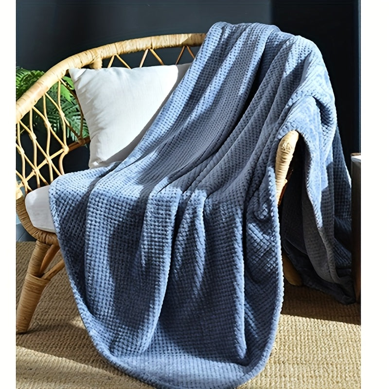 Waffle Weave Flannel Throw Blanket 100% Polyester Cozy Bed Sofa Use