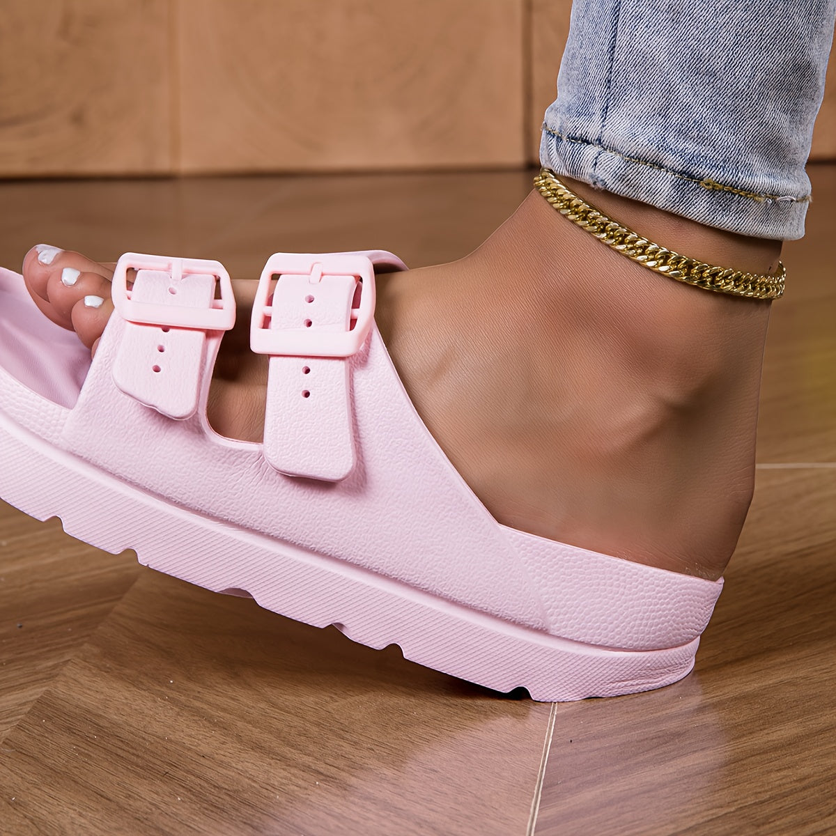 Ayollar EVA sozlanadigan ikki tokchali slayd sandalki ochiq toe, kundalik yozgi ichki va tashqi foydalanish