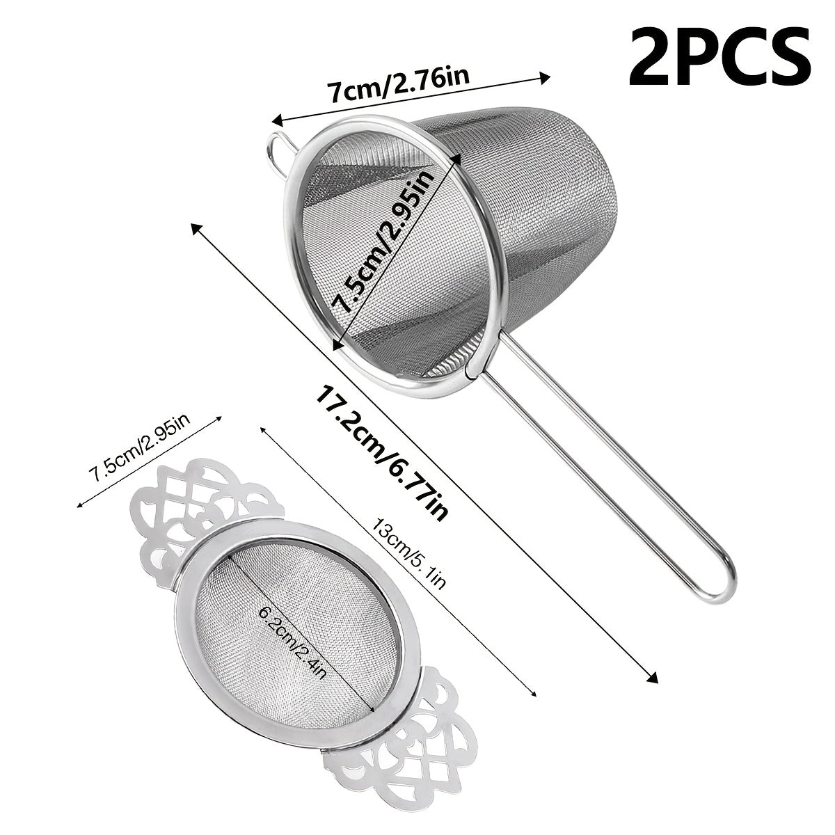 Stainless Steel Tea Infuser Set with Handle, Fine Mesh Strainers for Loose Leaf Tea