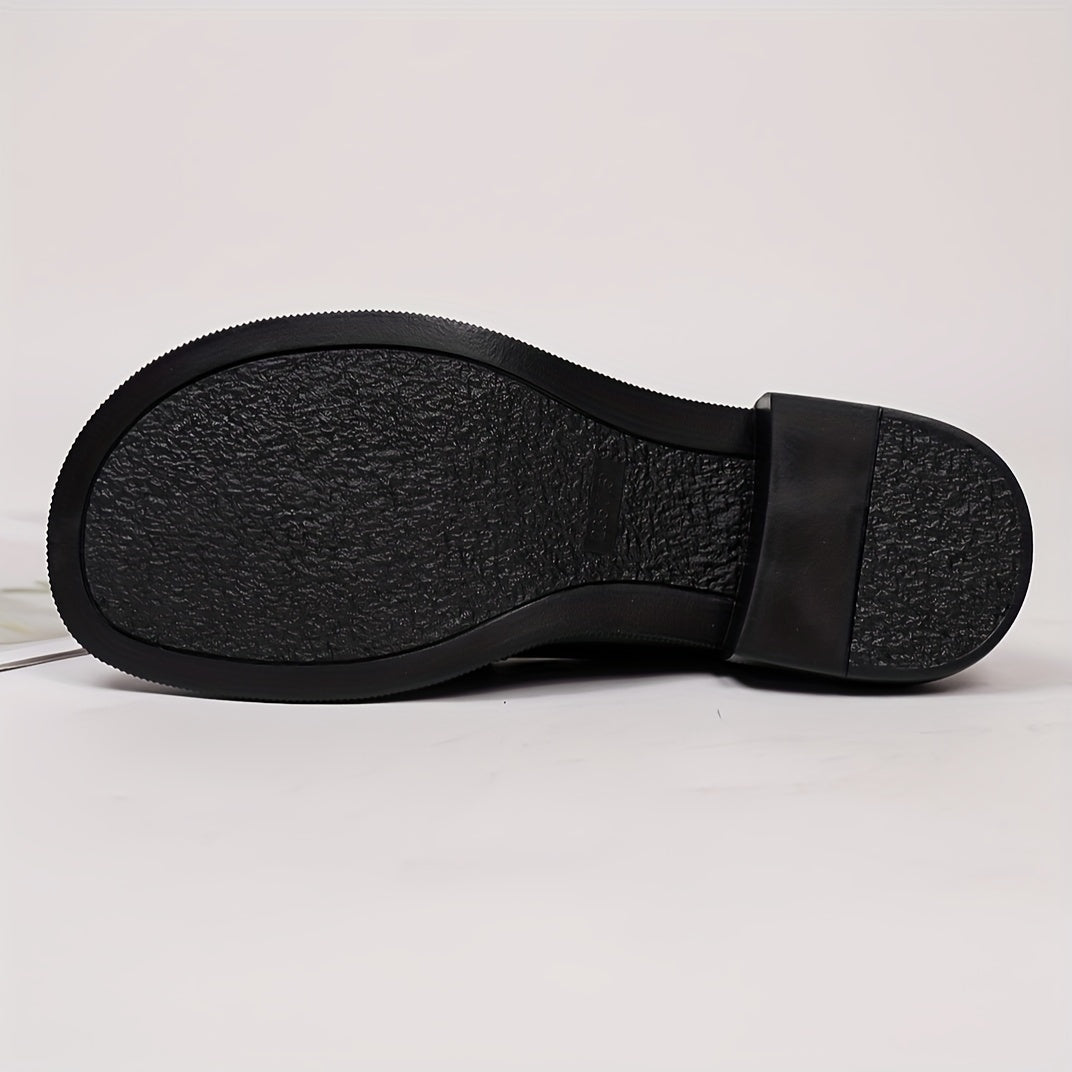 Women's Rhinestone Decor Chunky Heel Loafers Slip-On Dress Shoes All-Season