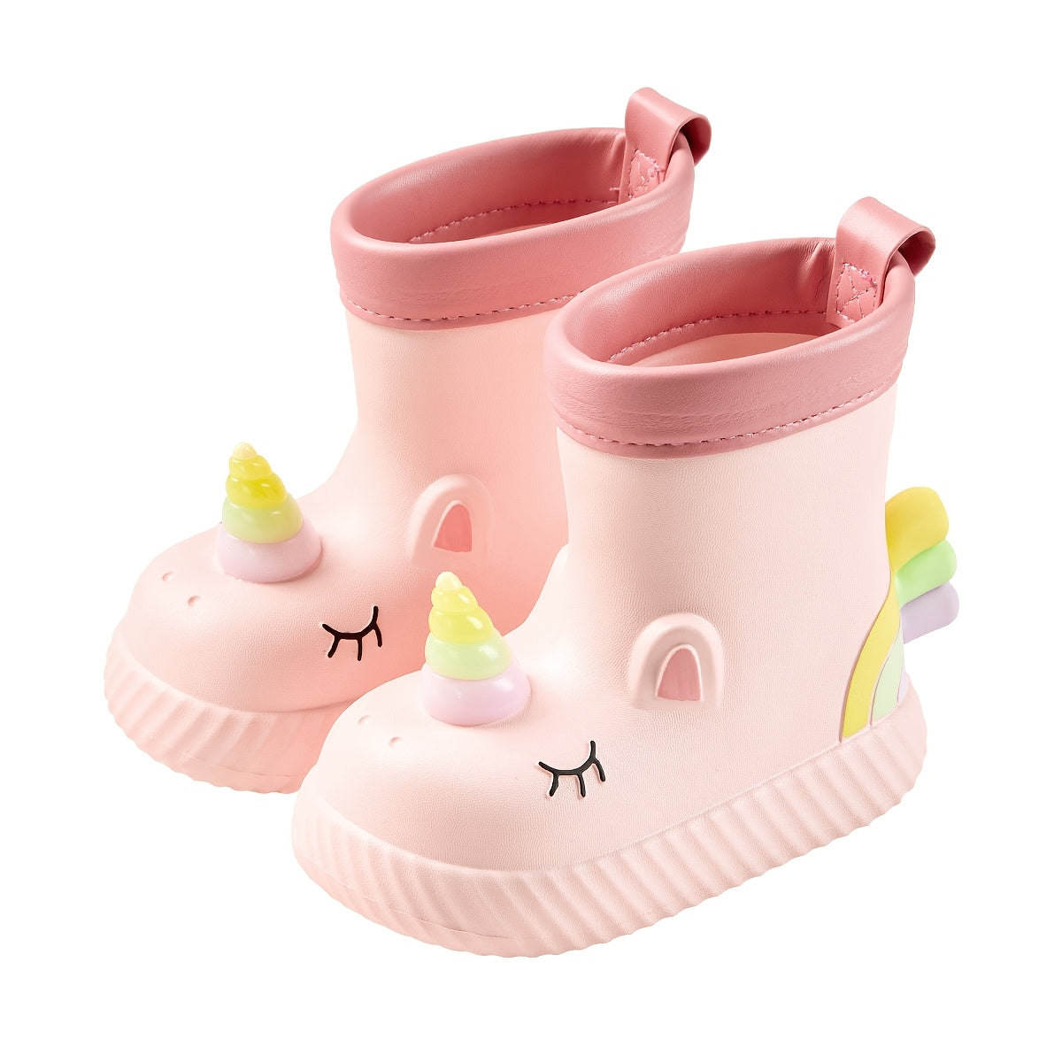 Girls Waterproof Unicorn Rain Boots Pink White EVA Non-Slip Short Casual Outdoor Fall Winter