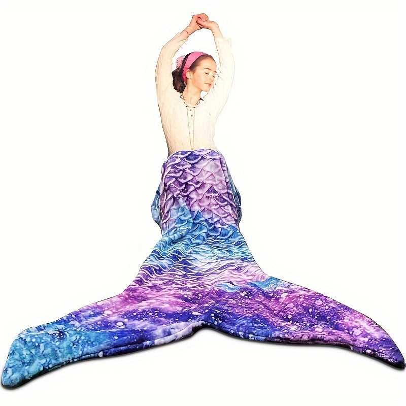 Mermaid Tail Flannel Throw Blanket Cozy Geometric Pattern for Couch Bed Office Travel