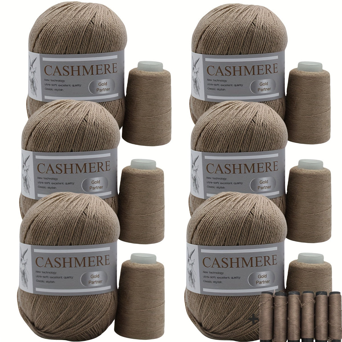 Luxurious Cashmere Yarn Set for Knitting and Crocheting Multicolored 6-Pair Bundle