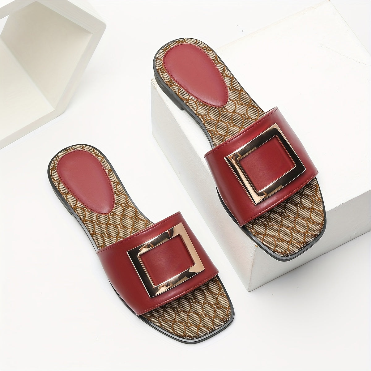 Women Square Toe Slides All-Season Flat Heel Casual Sandals