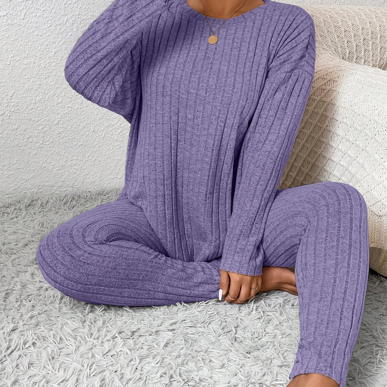 Women Long Sleeve Pajama Set Large Size Warm Slim Fit