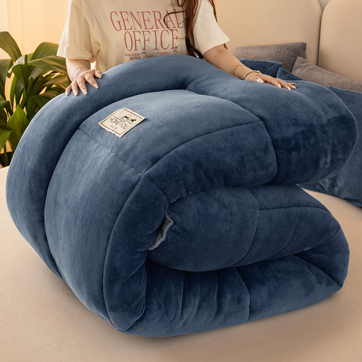 All-Season Velvet Sherpa Comforter Insert Breathable Quilted Cozy Bedding