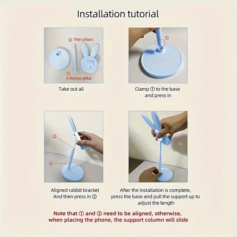 Soporte ajustable para teléfono con forma de conejo y alfombrilla antideslizante para selfies y transmisiones