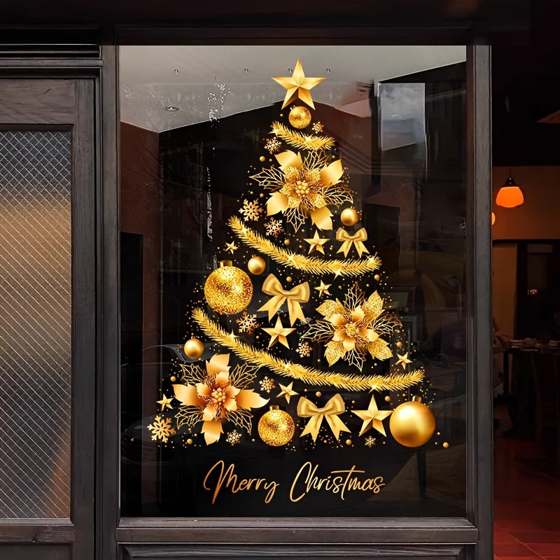 Set of 2 Christmas Wreath Window Clings Holiday Decor for Glass Doors