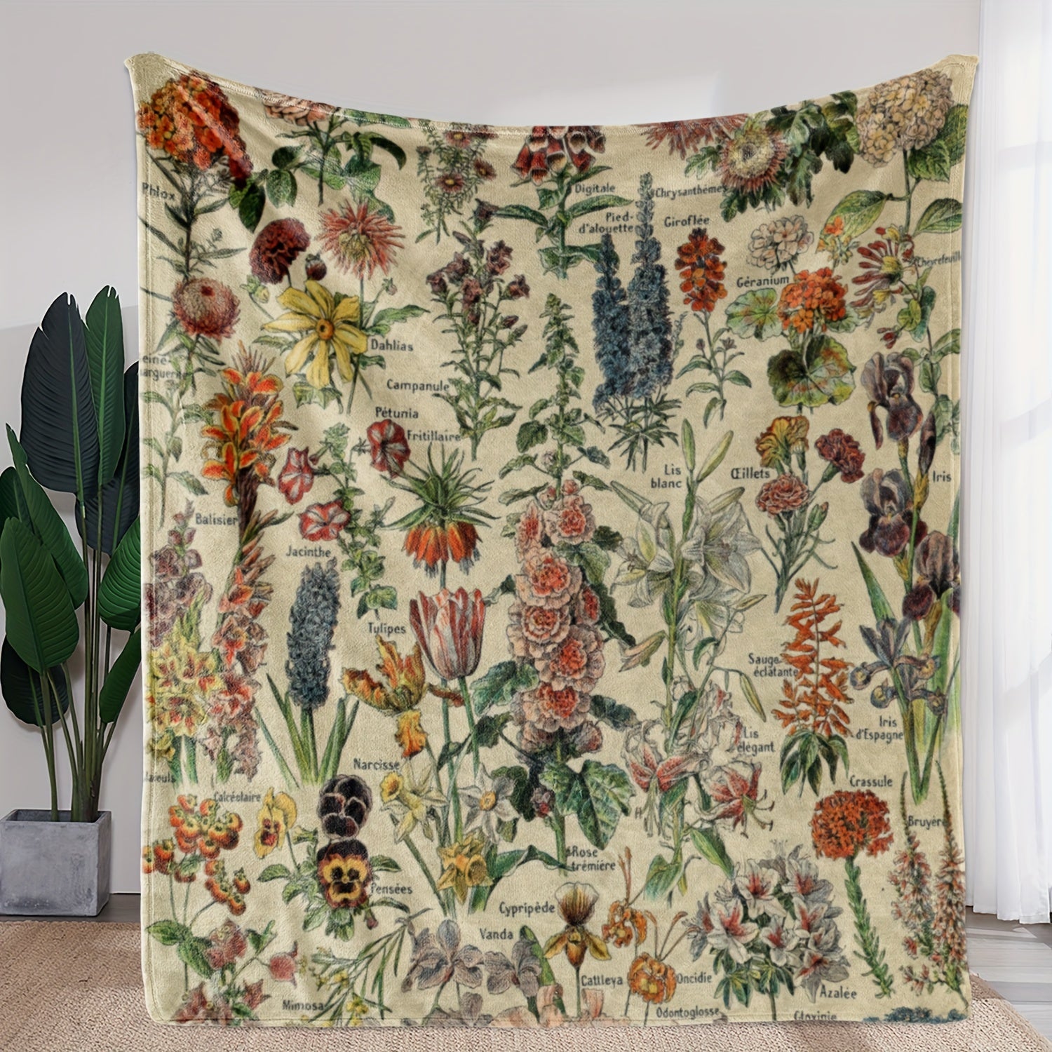 Flannel Floral Print Blanket Soft Warm Throw for Couch Bed Camping Travel