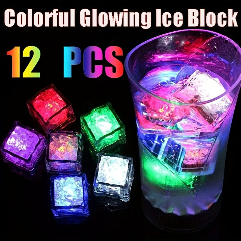 12 LED Glowing Ice Cubes Battery Powered for Party Wedding Bar Club Decorations