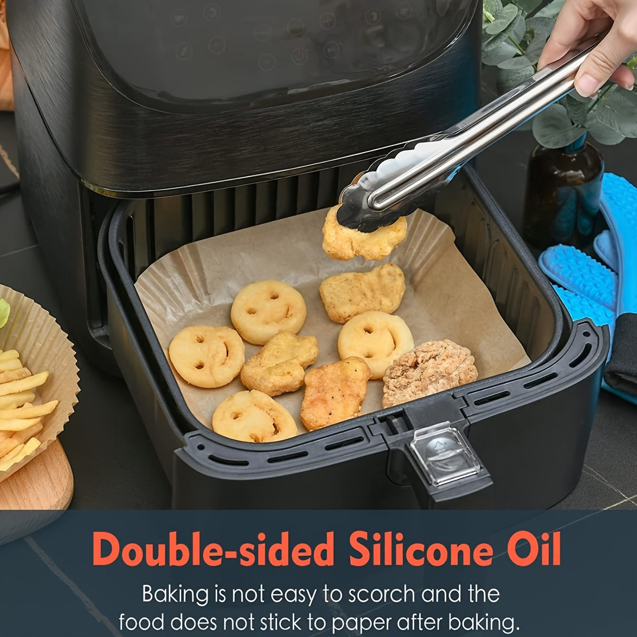 Square Air Fryer Paper Pads BPA-Free Waterproof Disposable Baking Accessories Pack of 50 100 250