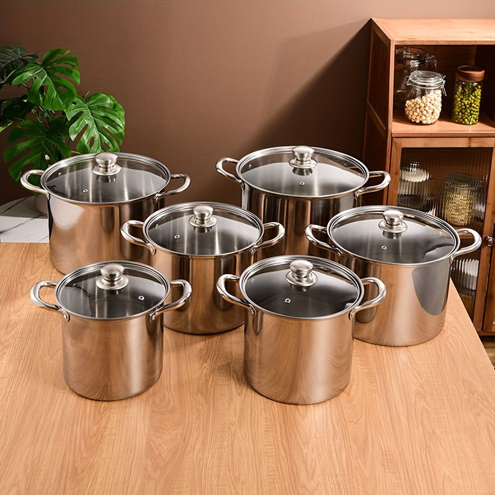 Set of High Soup Pots with Straight Bodies, Durable Stainless Steel, 3 Sizes