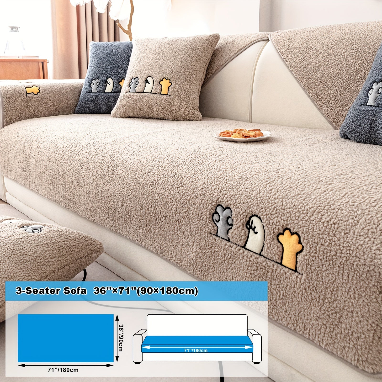 Софа с чехлом из шерпы, дружелюбным к домашним животным и нескользящим защитным покрытием для домашнего декора.