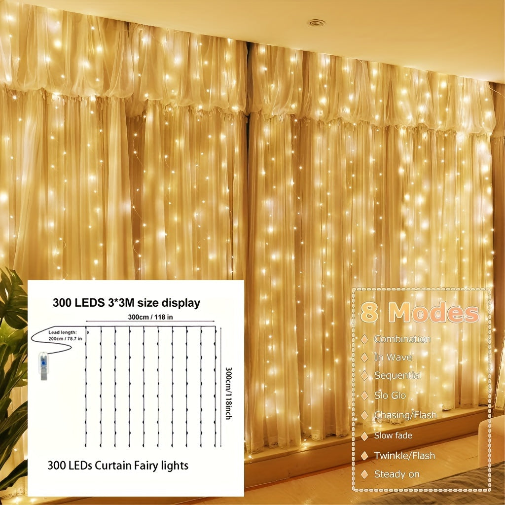 Fairy Lights Curtain USB Powered with 8 Modes Timer Remote Indoor Wedding Party Backdrop