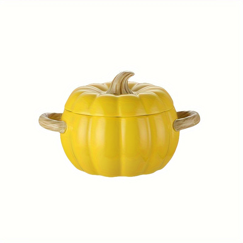 Ceramic Pumpkin-Shaped Soup Pot with Lid and Handles for Stews and Salads