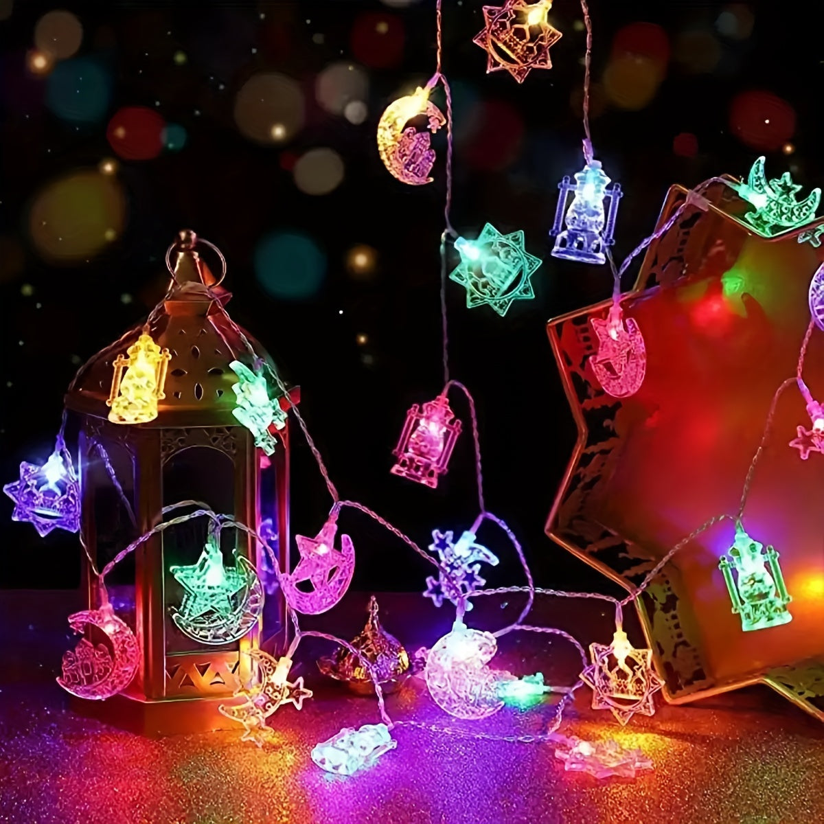 Battery-Powered LED String Lights with Palace Lanterns Stars Moon Castle Design for Festivals and Celebrations