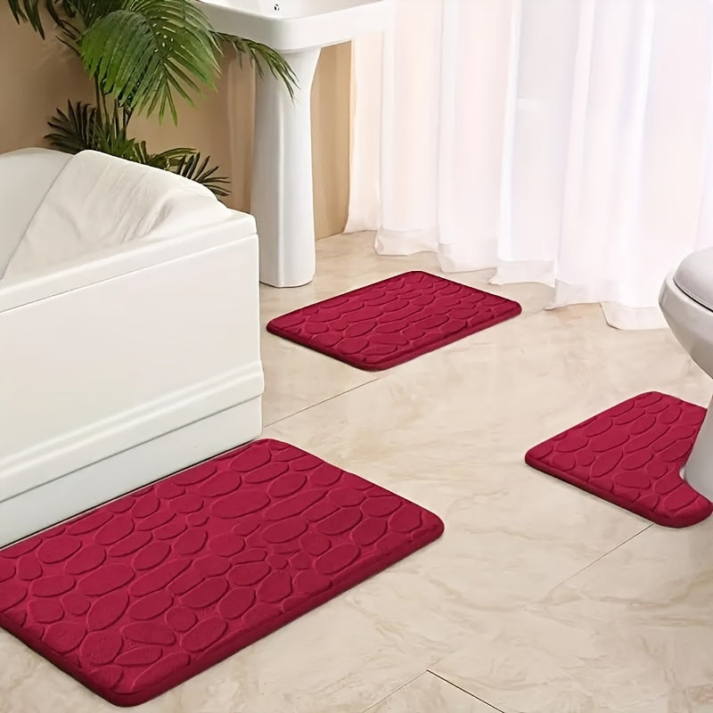 3-Piece Coral Fleece Bath Mat Set Non-Slip Geometric Pattern Machine Washable Bathroom Kitchen