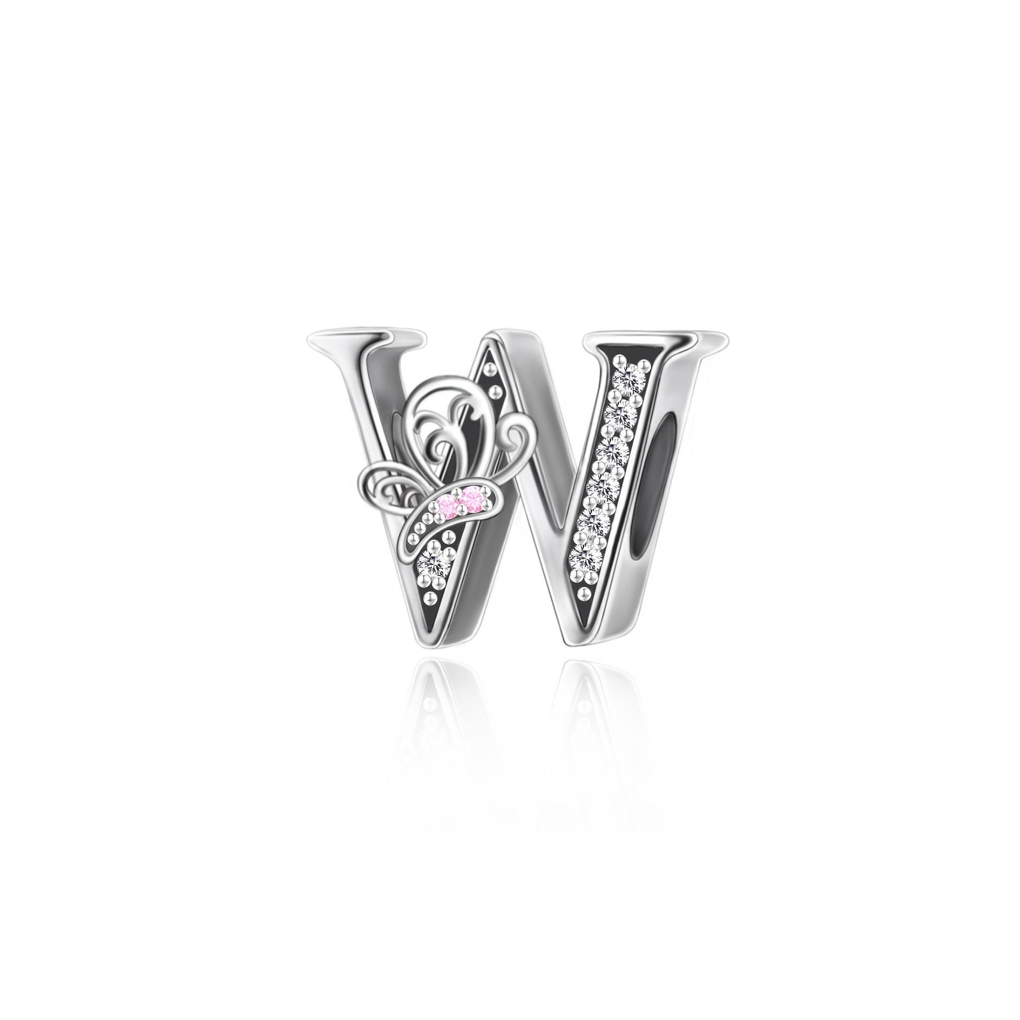Sterling Silver Alphabet and Butterfly Charm Beads with Cubic Zirconia for Jewelry Making