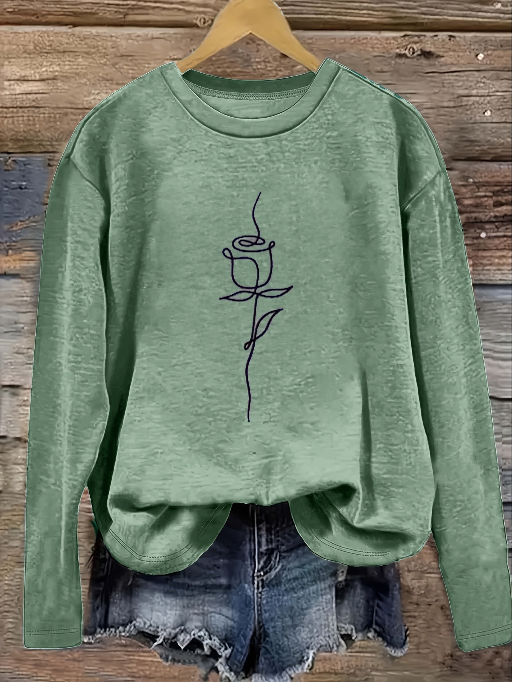 Women's Long Sleeve Cotton Casual Tops Set with Geometric Prints in Pink Blue Purple