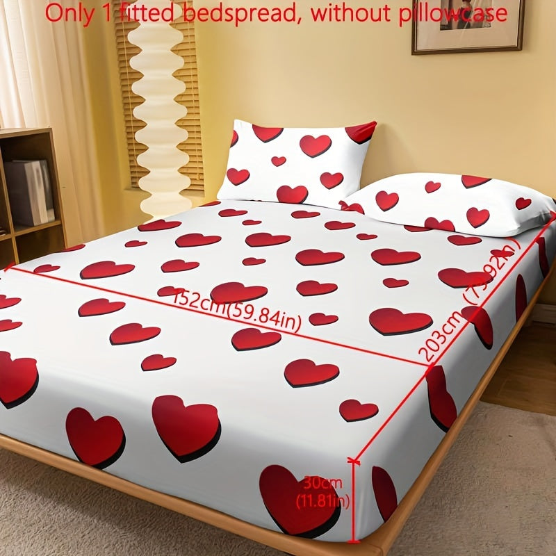 Red and White Heart Pattern Fitted Sheet for Bedroom or Guest Room