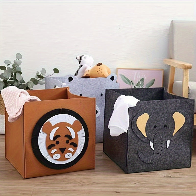 Felt Folding Storage Baskets with Elephant and Tiger Cartoon Design for Toys Laundry and Household Organization