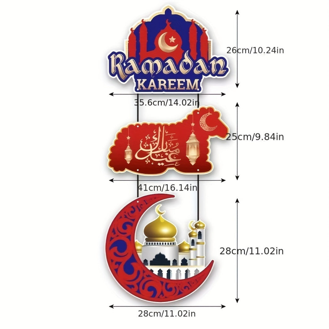 Eid Al-Fitr bayramini Ramazon Karim eshik bezaklari bilan nishonlang, unda Islomiy arabcha kaligrafiya, yarim oy dizayni va bayram devor bezaklari mavjud. Qog'oz materialidan tayyorlangan, 14 yosh va undan katta yoshdagilar uchun mos.