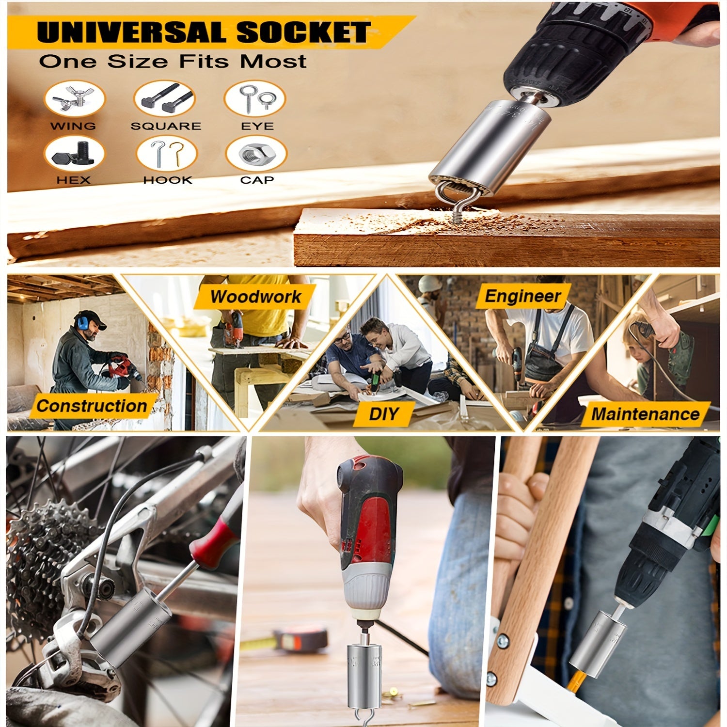 Universal Socket Wrench Set 7-19mm with Impact Sockets Adapter for Power Drill