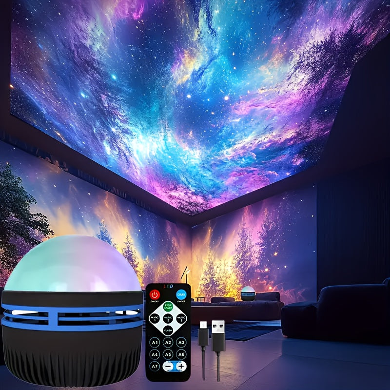 Aurora va yulduz proyektori, LED rang o'zgaruvchi lampasi bilan, uy bezatish uchun yoki tug'ilgan kun sovg'asi sifatida mukammal.