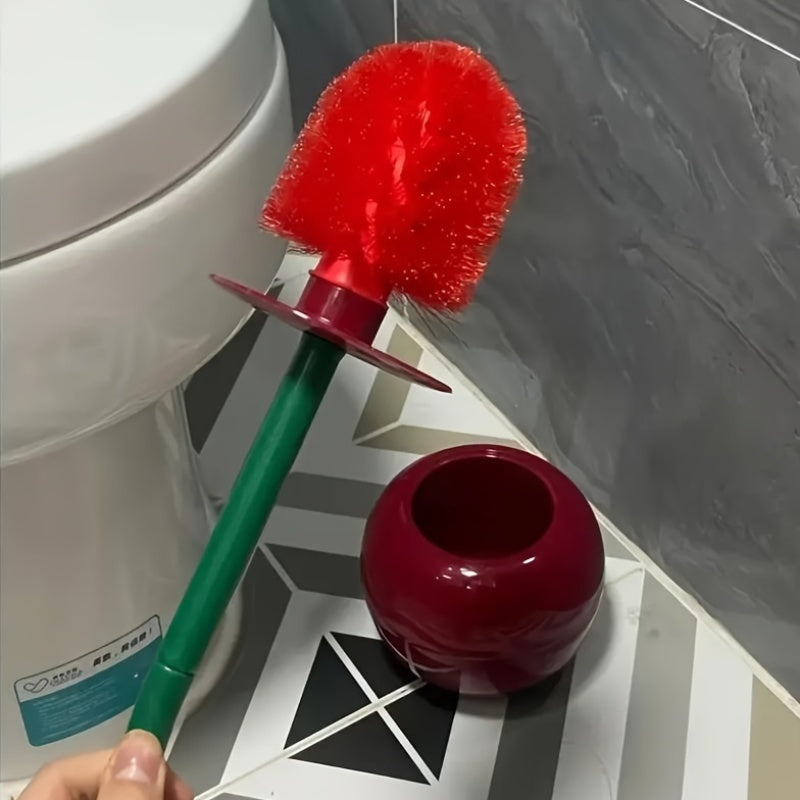 Cherry-Shaped Toilet Brush Set with Long Handle and Holder for Bathroom Cleaning